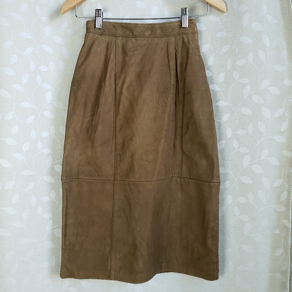 Vintage Genuine Leather High Rise Pencil Skirt Jacqueline Ferrar Brown Small - Picture 2 of 8